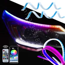 

2pcs Car Sequential Flowing RGB Daytime Running Light DRL APP Multi Color LED Light Strip Turn Signal Lights For Headlight