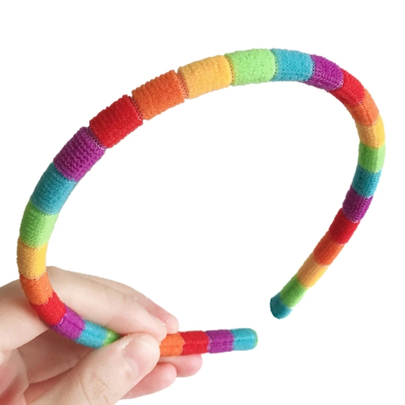 Frauen Herbst Waschen Gesicht Plüsch Stirnband Regenbogen Gestreiften Elastischen Styling Haar Hoop 634C – Detail 6