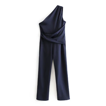 

Sexy One Shoulder Rompers Womens Jumpsuit Summer sleeveless Wide Leg Elegant Lady Loose Bodycon Jumpsuits Navy