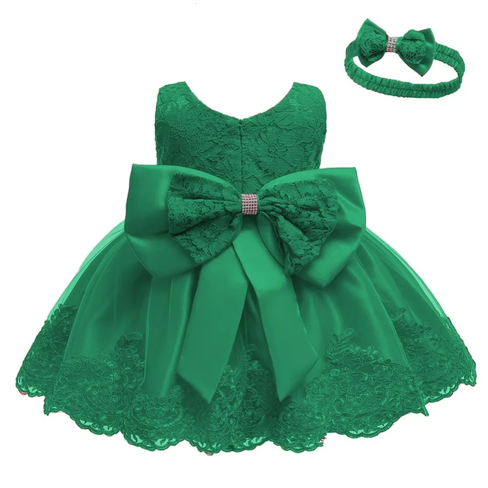 Baby Girls Princess Dress And Hairband 2Pcs Elegant Bow Toddler Girl 1 Years Birthday Party Lace Ball Gown Vestidos Kids Dresses (20)