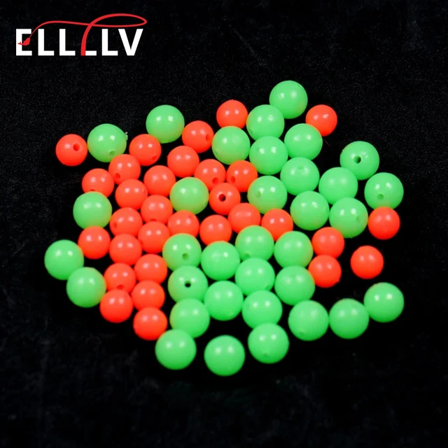 100pcs Fishing Space Beans Luminous Round Float Balls Stopper Glow Rigging Beads  Plastic Tackle Lure Accessories