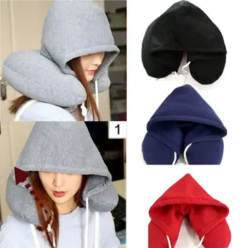 

Soft Comfortable Hooded Neck Travel Pillow U Shape Airplane Pillow with Hoodie neck pillow