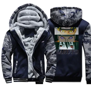 

Naruto Jackets Hoodies Sweatshirt Men Pain Japan Anime Zipper Winter Thick Fleece Uchiha Sasuke Saharingan Rinnegan Camo Coats