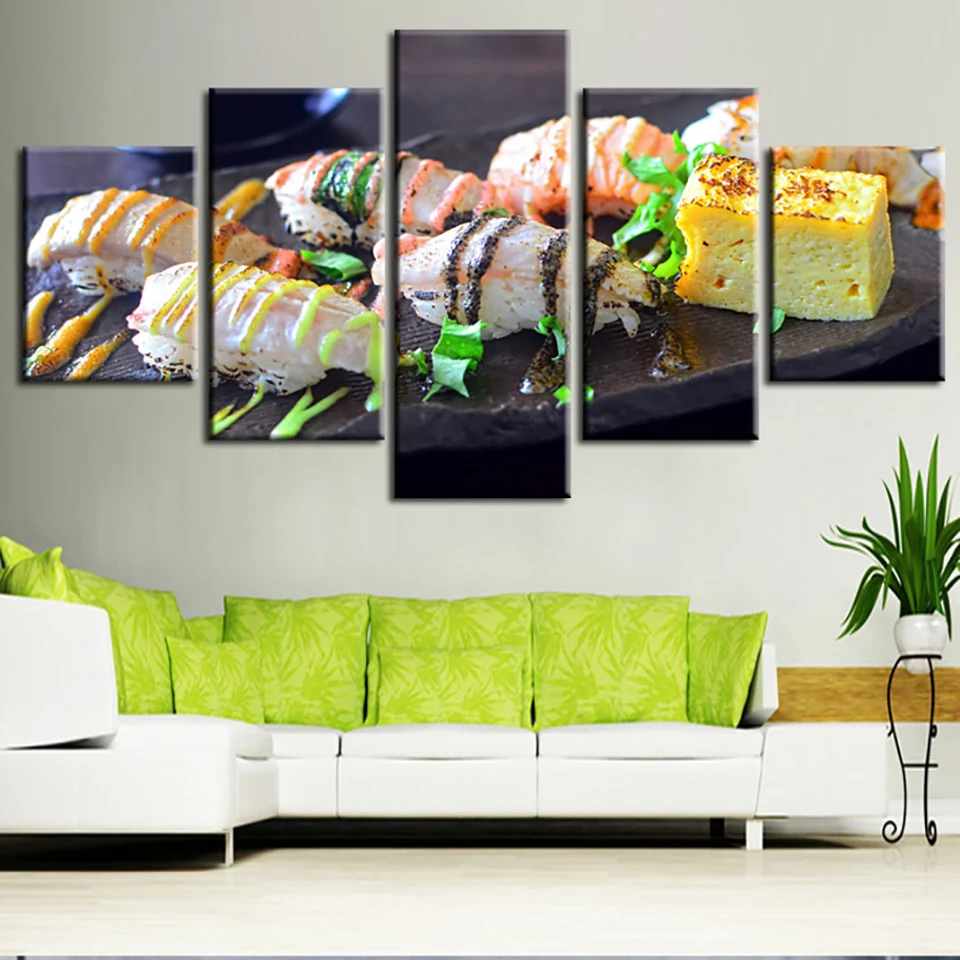 Decor-HD-Print-Pictures-Painting-Wall-Art-Modular-Poster-5-Piece-Pcs-Delicious-Sushi-Food-Modern