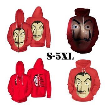 

La Casa De Papel 3D Printed Red Hoodies Sweatshirts Money Heist Halloween Costume Adults Men Women Funny Casual House of Paper