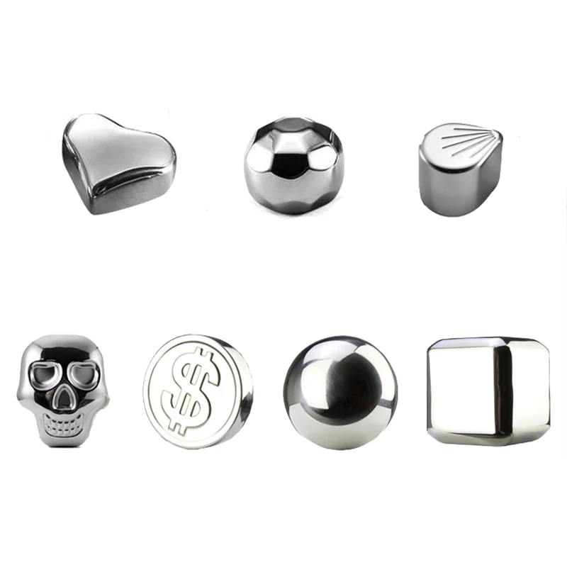 

Various 304 Stainless Steel Ice Cubes Skull Stone With Bag Box Creative Whiskey Rocks Champagne Cooler Beer Stones Bar Tool