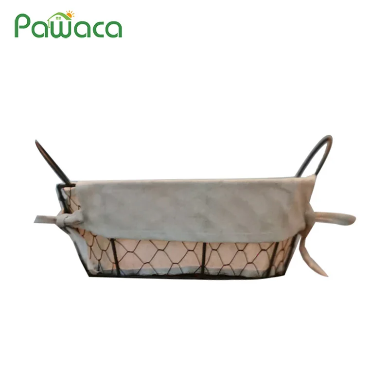 

Metal Serving Basket Set Bread Basket with Decorative Fabric Lining, Rustic Serving Trays Dough Food Storage Container Organizer