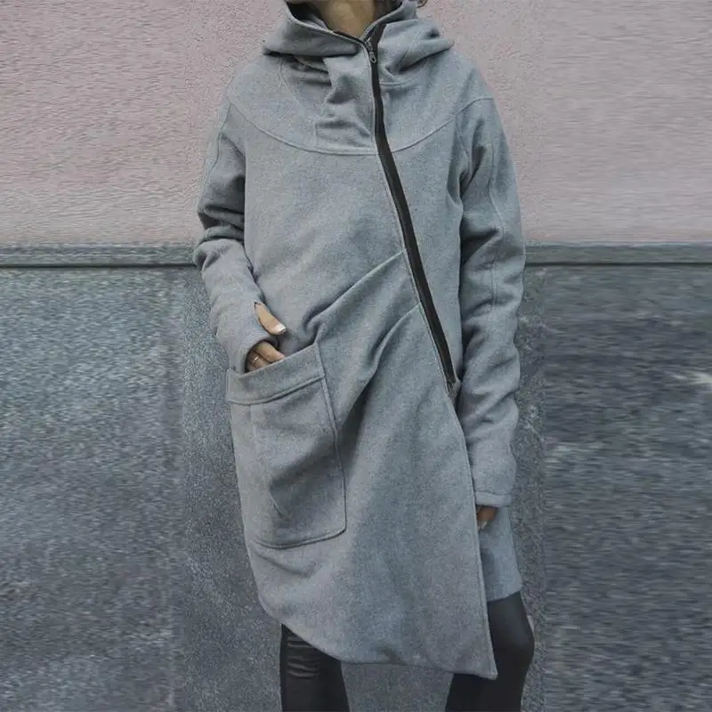ZANZEA женская зимняя Водолазка с длинным рукавом Толстовка пальто на молнии толстовки куртки женские Irregualr Верхняя одежда Повседневная флисовая куртка S7 - Цвет: Серый