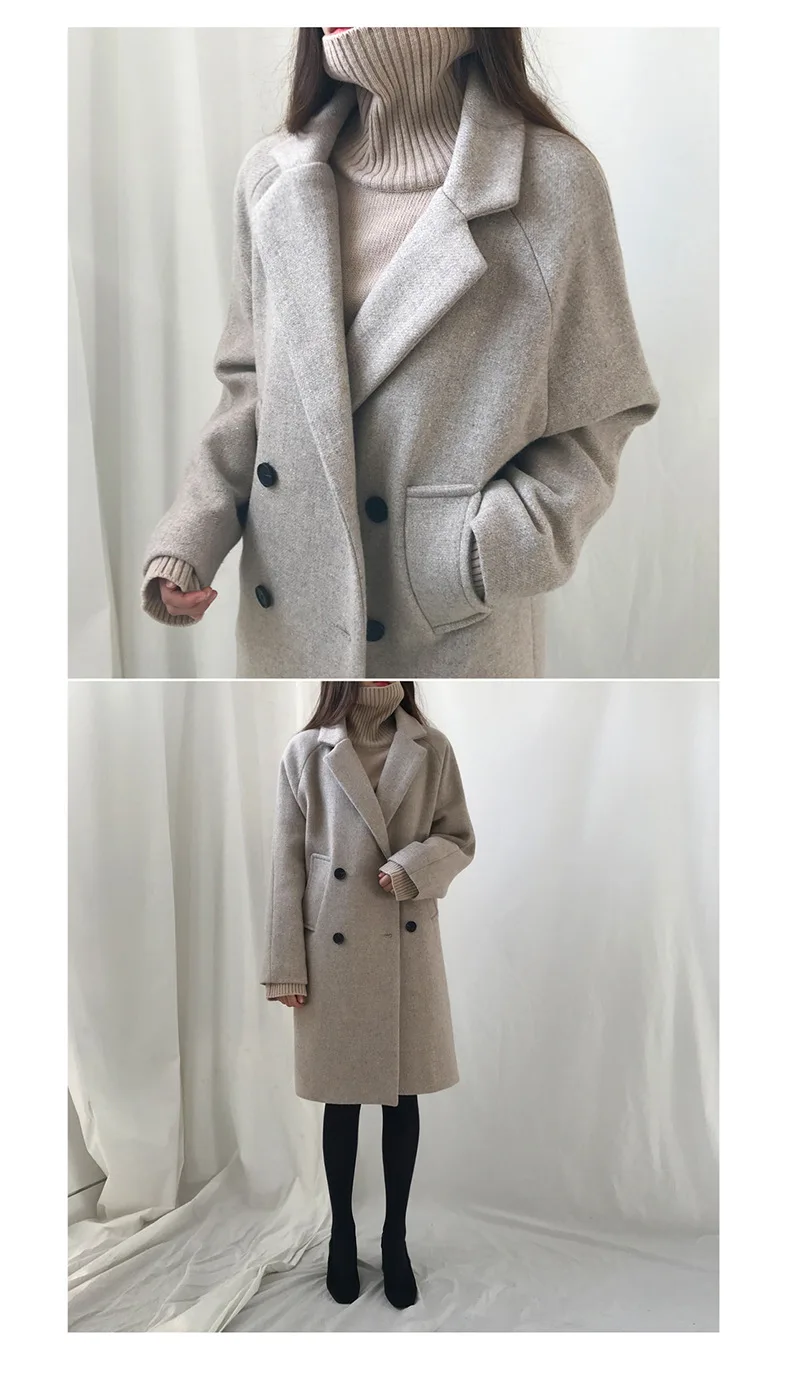Пальто женские повседневные шерстяные однотонные куртки блейзеры осень зима женские элегантные тонкие двубортные длинные пальто женский шерстяной смеси P029