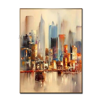 

Unframe New York Picture Hand Painted Modern Abstract Oil Painting On Canvas Wall Art For Living Room Home Decoration Pictures
