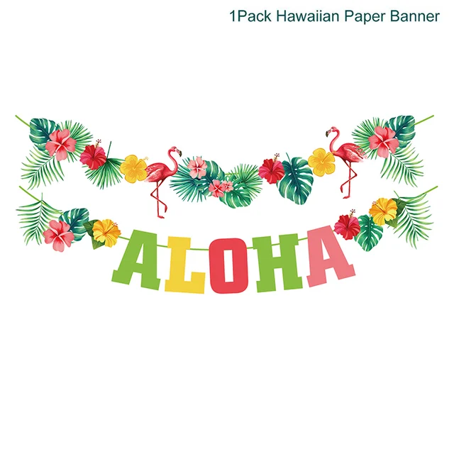 Hawaiian Party Decorations Palm Leaves Bunting Banner Luau Flamingo Summer Tropical Party Decoration Jungle Safari Party Ballons 1set paper banner