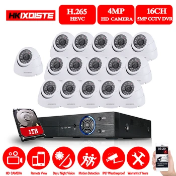 

5mp CCTV Surveillance Kit 4mp Dome Security Camera System 16 ch DVR 1080P 2K Video Output Kit CCTV Easy Remote View on Phone