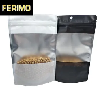 

100Pcs/Lot 14x21cm Stand Up Mylar Foil Package Bag Hang Hole for Food Tea Coffee Storage Self Seal Ziplock Bag With Clear Window