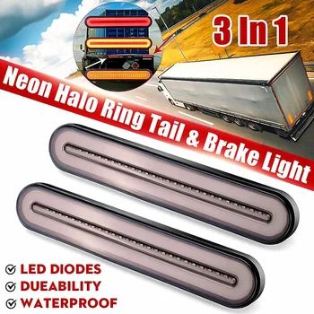 

LED Trailer Truck Brake Light 3 in 1 Neon Halo Ring Tail Brake Stop Flowing Turn Signal Light Lamp Blinker Waterproof 12V-24V