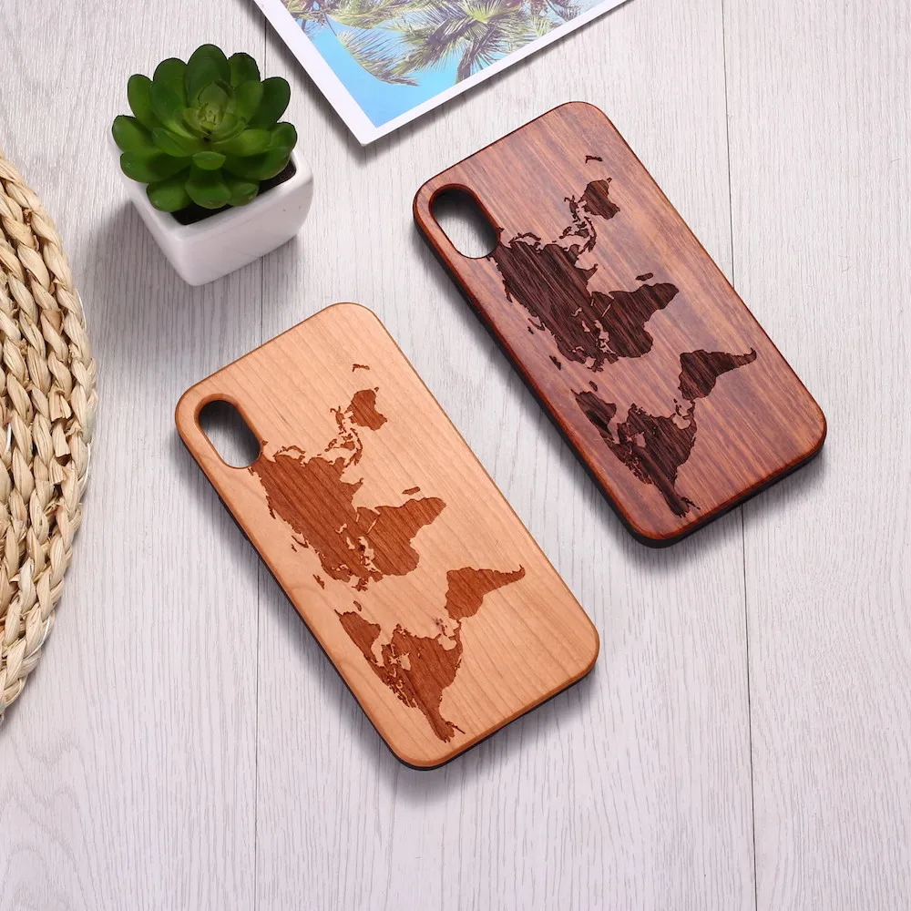 

World Map Adventure Travel Engraved Wood Phone Case Coque Funda For iPhone 6 6S 6Plus 7 7Plus 8 8Plus XR X XS Max 11 Pro Max