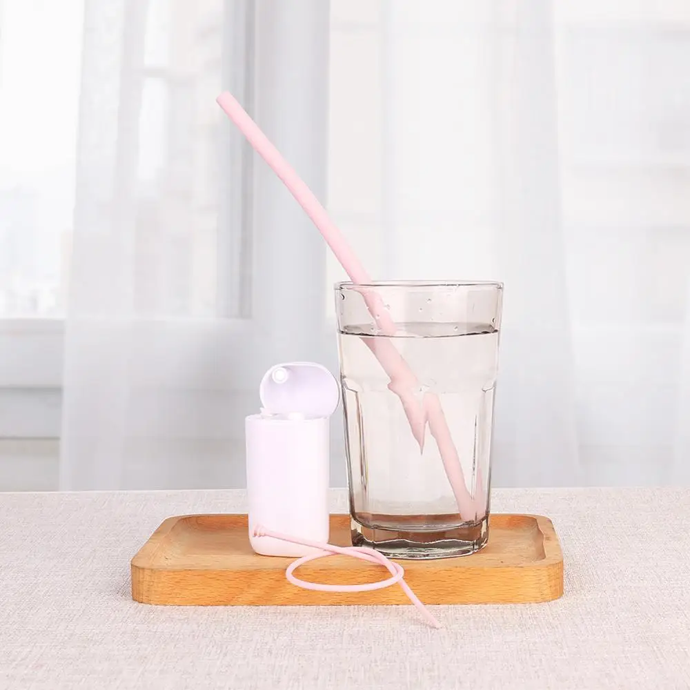 Collapsible Silicone Straw Reusable Foldable Drinking Straw with Carrying Case and Cleaning Brush for Travel, Home, Office