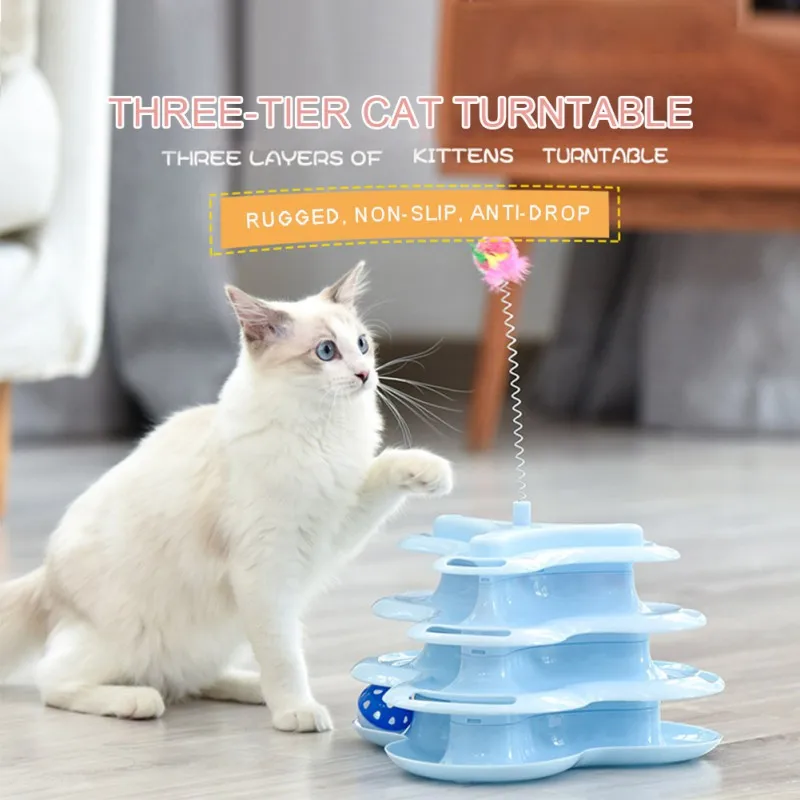 

New Three Levels Pet Cat Toy Tower Turntable Automatic Feather Interaction Funny Cats Stick Training Amusement Cats Supplies