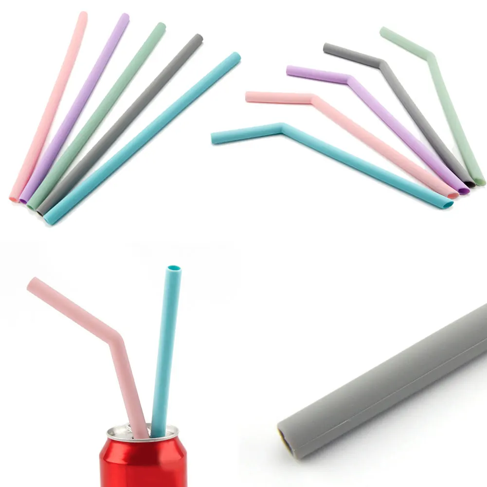 Bar Straw Set Party Flexible Kitchen Home Reusable With Cleaner Brush Silicone Portable Bent Drinking Travel Accessories