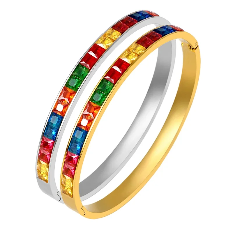 Популярный красочный CZ Радужный для женщин мужской браслет на запястье роскошный браслет из нержавеющей стали для женщин и мужчин подарок
