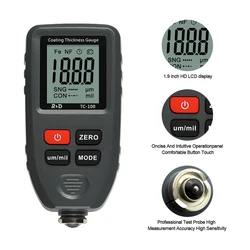 TC100 Coating Thickness Gauge 0.1micron/0-1300 Digital Car Paint Film Thickness Tester Measuring FE/NFE Paint Tool
