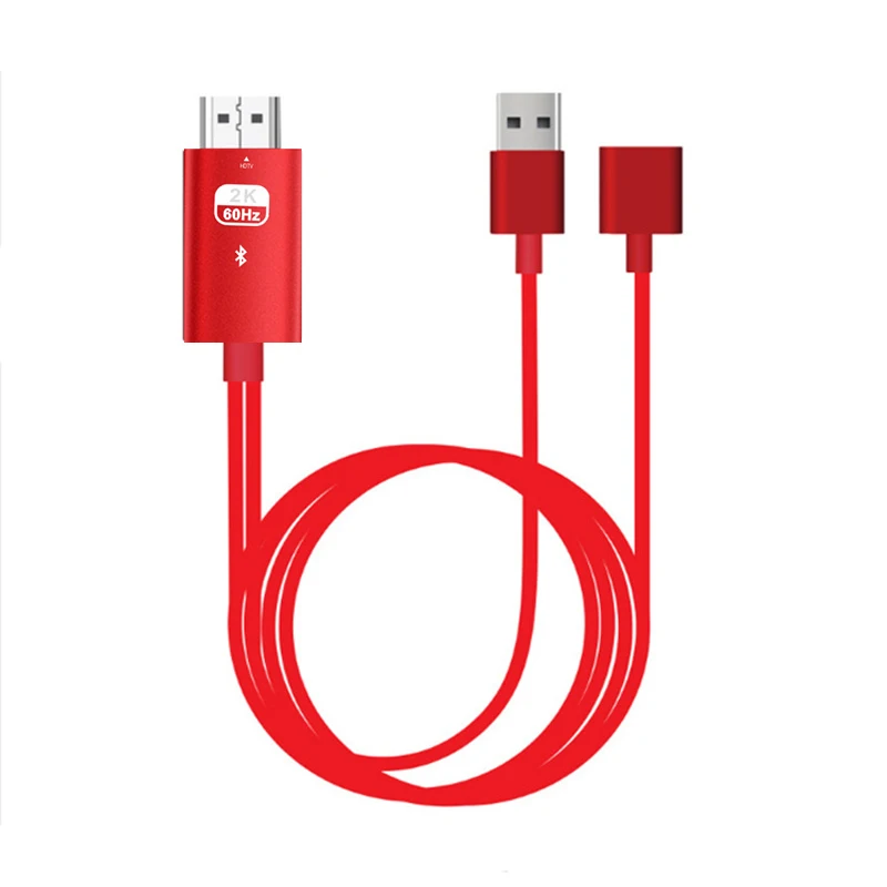 Bluetooth USB к HDMI зеркальный литой кабель аудио-видео адаптер для iPhone 11 Pro iOS Android Micro usb type C телефон к телевизору проектор - Цвет: Red