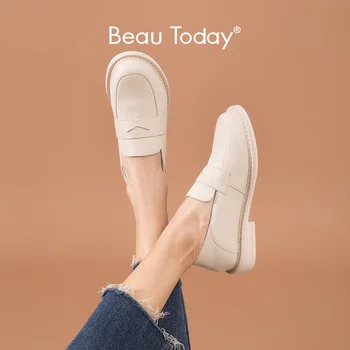

BeauToday Penny Loafers Women Genuine Cow Leather Round Toe Slip On Moccasin Flats Lady Casual Shoes Handmade 21461