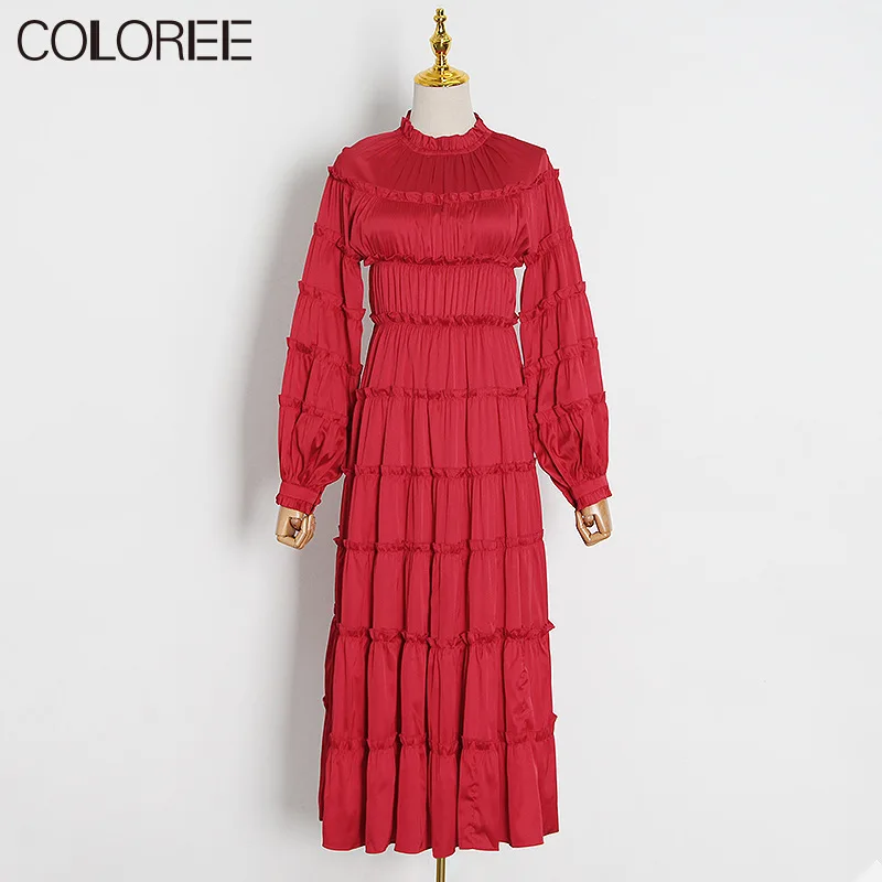 Autumn Winter Vintage Red/Black Long Woman Dress