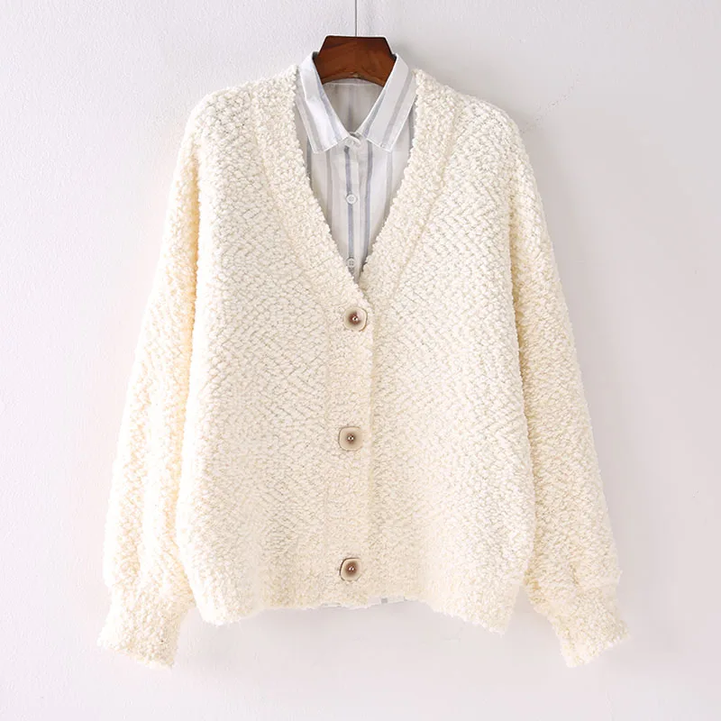 HF1989 Beige H. SA Женский Повседневный свитер кардиганы с низким v-образным вырезом на пуговицах негабаритная вязаная куртка, пальто универсальная Рождественская бежевая куртка внешняя - Цвет: HF1989 Beige