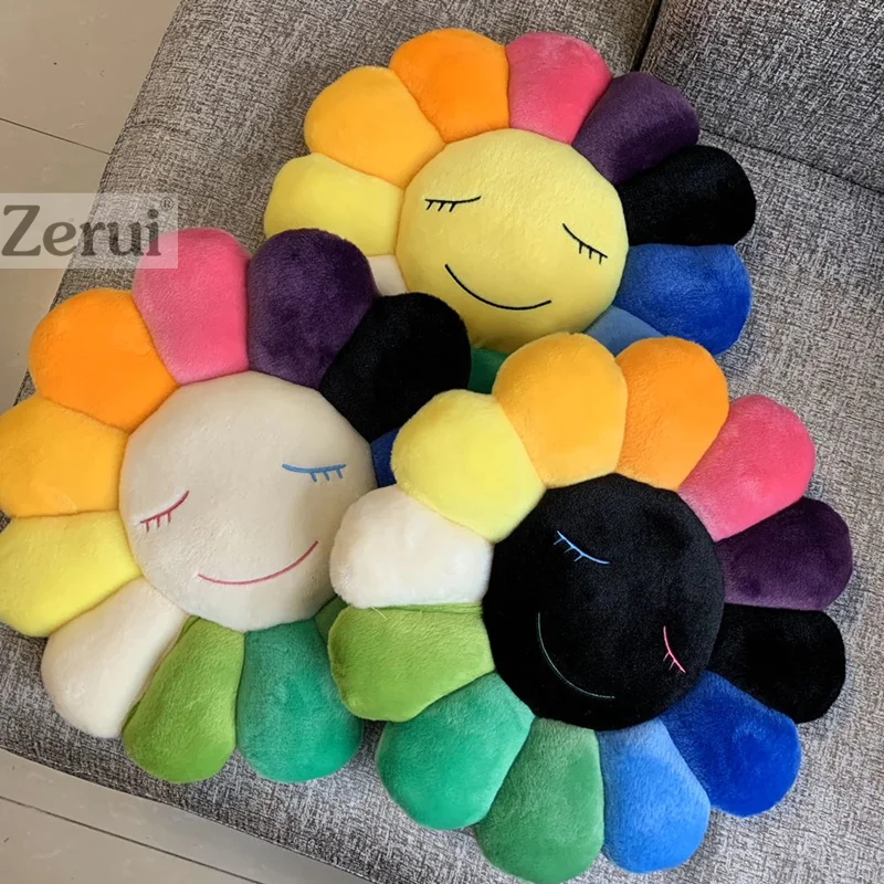 New 60cm High Quality Kawaii Murakami Sunflower Pillow Soft Flower Stuffed Doll Kaikai Kiki Colorful Pillows Plush Toy Cushion