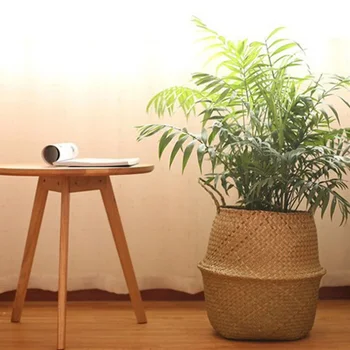 

Handmade Bamboo Storage Baskets Nordic Foldable Laundry Straw Wicker Rattan Seagrass Belly Garden Flower Pot Planter Basket