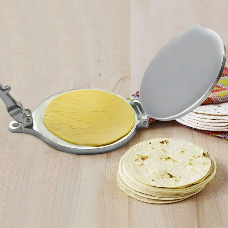 Presse à tortilla en aluminium de 20,3 cm avec poignée pliable anti-adhésive pour faire des tortillas ou tacos faits maison 