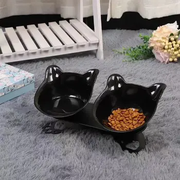 

Cat Bowl Bevel Angle 15 Degrees Detachable Double Bowl Plastic Removable Standing Feeder For House Pet Kitten Small Medium Cat