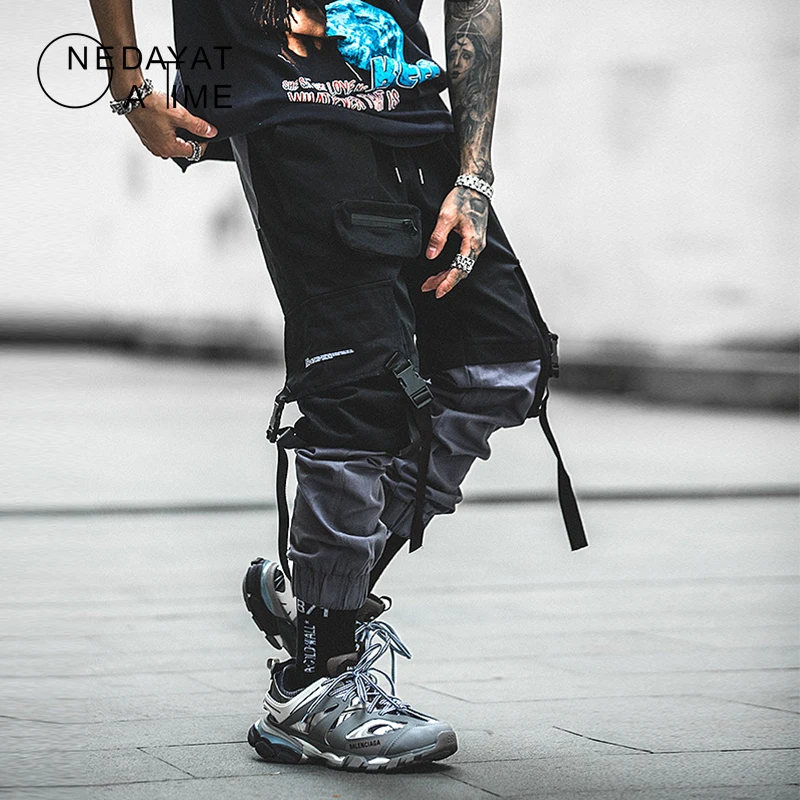 

Man Pants New Fashion Streetwear Stitching Color Joggers Hip Hop Long Pants Men Elastic Waist Cargo Pants Men Casual trousers