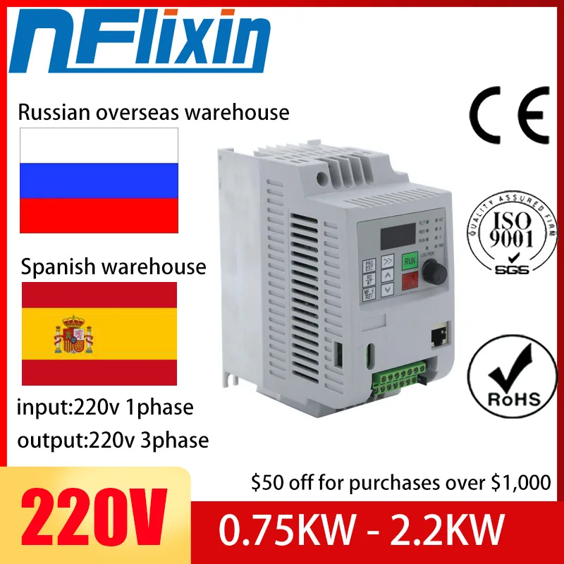 Inverter Di Frequenza Vfd Ingresso Monofase (Ingresso Trifase) 220V, Uscita Trifase 220V 0.75Kw/1.5Kw/2.2Kw/4Kw/5. Vfd Universale 5Kw/7.5Kw