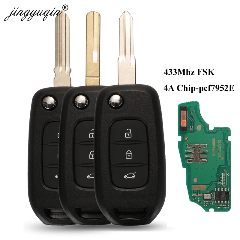 Jingyuqin 3 кнопки флип удаленный ключ PCF7952E 4A чип для Renault Kadjar Captur Megane символ 433 МГц Hu138te