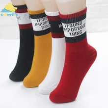 Модные хлопковые носки в полоску с буквенным принтом; дышащие мягкие аксессуары; длинные носки в стиле хип-хоп; Уличная обувь; сезон осень-зима