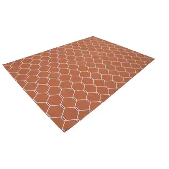 

184x266 Cm Orange Handmade Dhurrie Rug-6x9 Ft