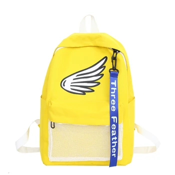 

B02097 Wings Print School Bags for Teenage Girls Korean Cute Women Casual Backpack with Gridding Pockets