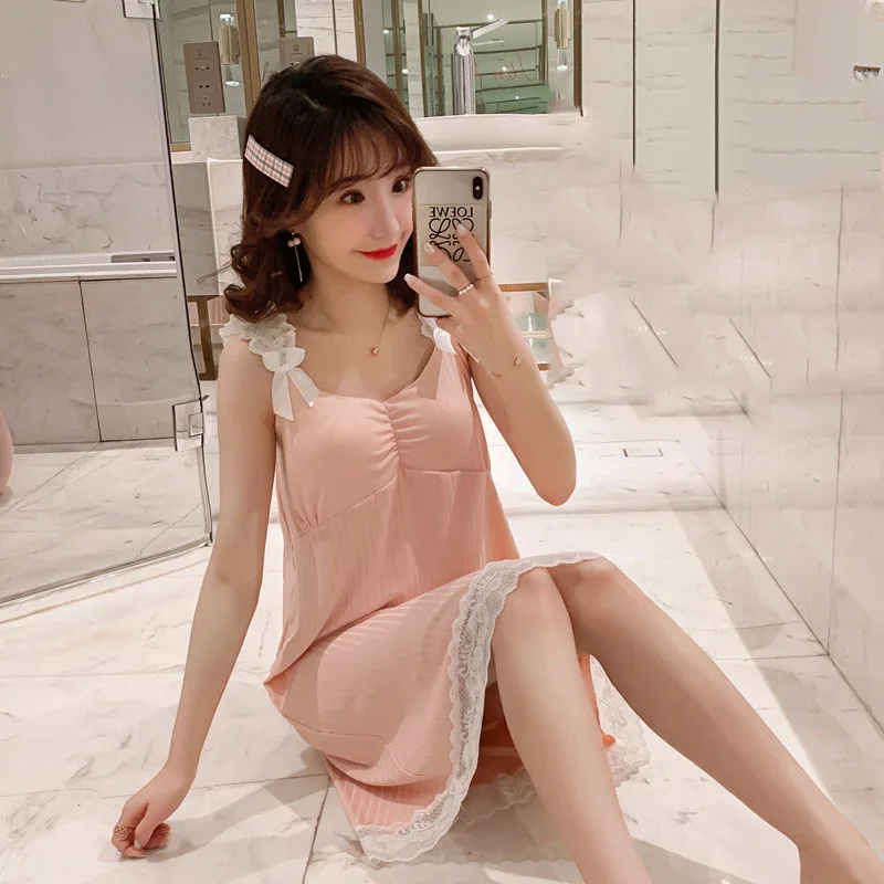 Sanderala Sexy Women Lace Sleepdress Plue Size Lingerie Cute Nightdress Soft Thin Female Padded Underwear Nightgown Home Wear