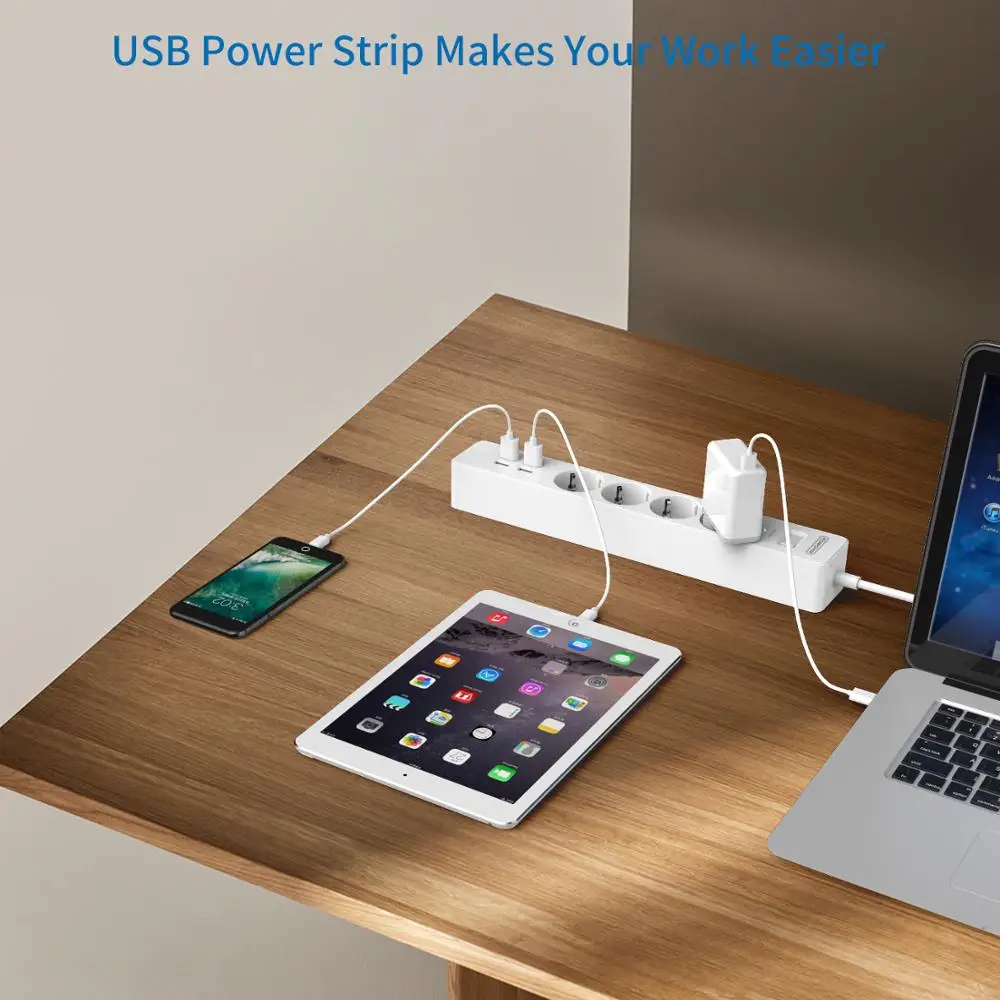NTONPOWER Smart USB Power Strip EU Plug 4 Outlet 4 Port USB Charger - 1.5M Cable Electronic Socket Home Office Surge Protector