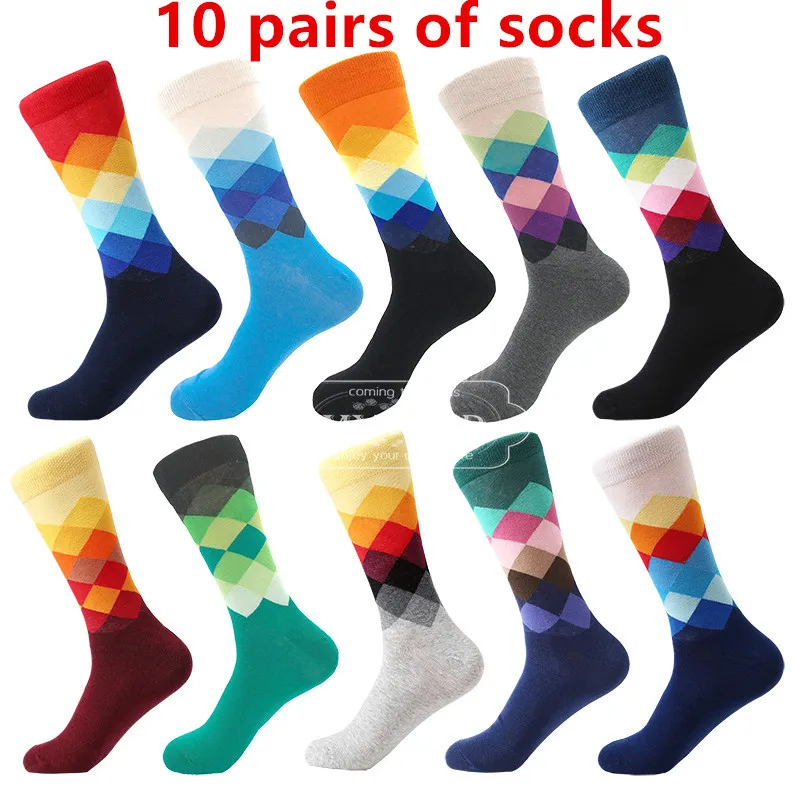 10 pairs of socks MYORED,, мужские повседневные носки sokken, четыре сезона, в клетку, для банкета, бизнеса, носки для мужчин, повседневная одежда, свадебный подарок - Цвет: 10 pairs of socks