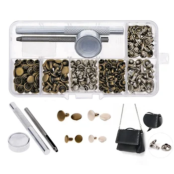 

120 Set Leather Rivets Single Cap Rivets Tubular Metal Studs Clothing Buttons with Fixing Tool Kit for Leather Craft Repairing