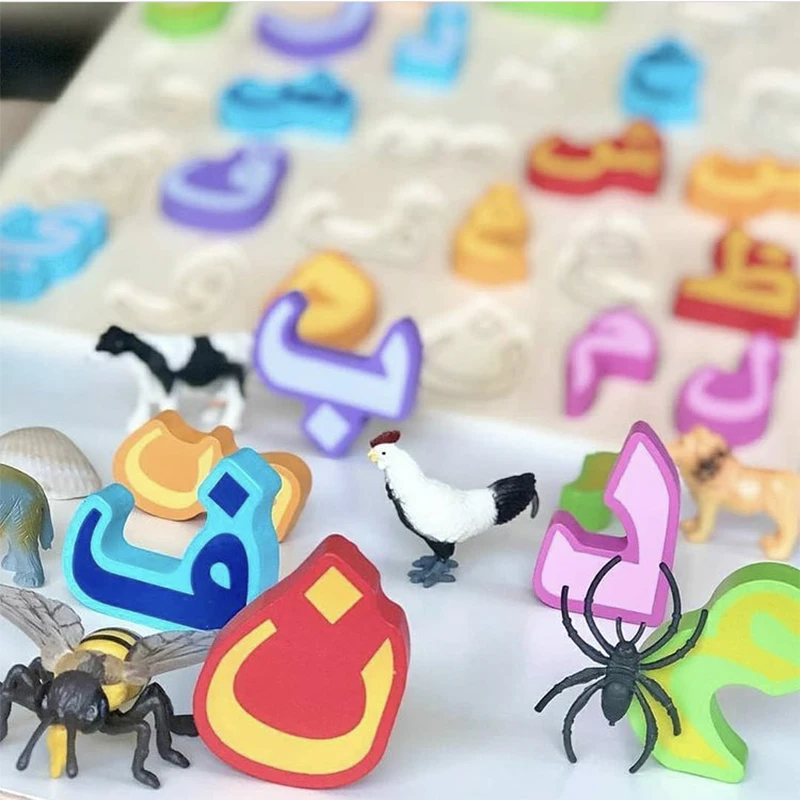 28 Arabic Alphabet Wooden Color blocks Puzzles Educational Toys For Toddlers Preschool Montessori Early Learning Gifts For Kids 4