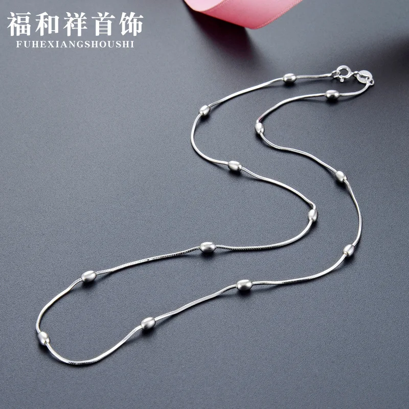 

Korean-style S925 Sterling Silver Necklace Women's 1.0 Octagonal Snake Bag 3.0 Light Body Olive Choker Accessories