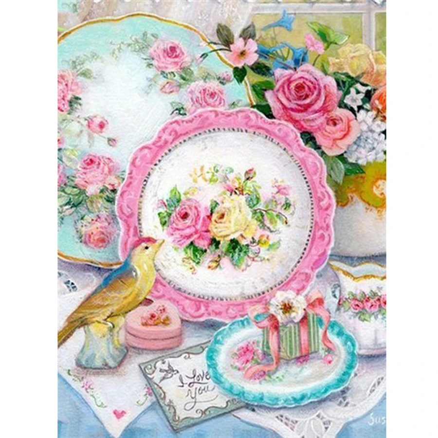 5D DIY Diamond Painting Flower and bird plate 3D Embroidery Sale Square Round Drill Mosaic Needlework Art AA909 | Дом и сад