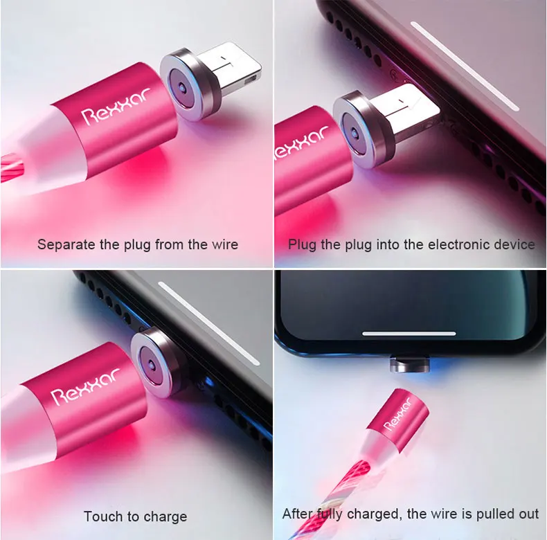 Магнитный usb кабель для зарядки Micro usb type C Магнитный зарядный Шнур для iphone samsung Xiaomi Быстрый светодиодный магнитный кабель для мобильного телефона