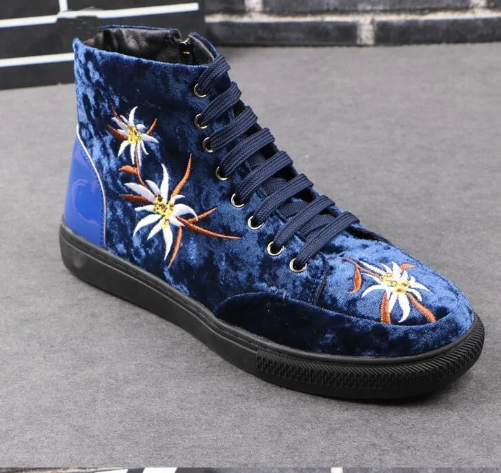 New Men Fashion Casual Ankle Boots Spring Autumn Embroidery High Top Leisure Sneakers Male velvet Trending Shoes