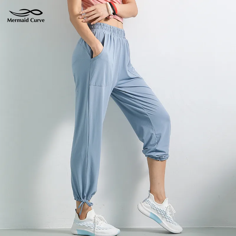 

Mermaid Curve Women Beam Foot Bandage Sweatpants Harem Long Pants Dance Quick-Dry High Waist Loose Summer Thin Style Yoga Pant
