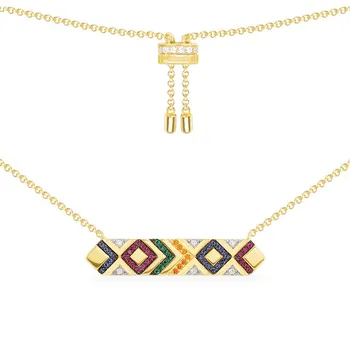 

New Arrival 925 Sterling Silver Yellow Gold Color Colorful Zirconia Stripes Tribe Charm Necklace Mana Jewelry accesorios mujer