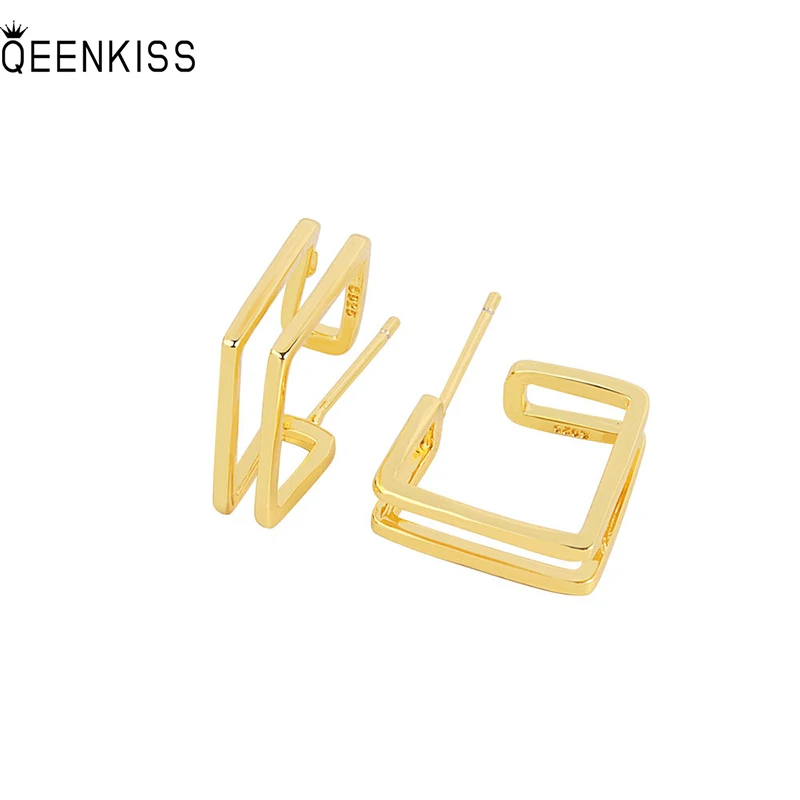 

QEENKISS EG677Jewelry Wholesale Fashion Woman Girl Birthday Wedding Gift Square AAA Zircon 18KT Gold White Gold stud Earrings